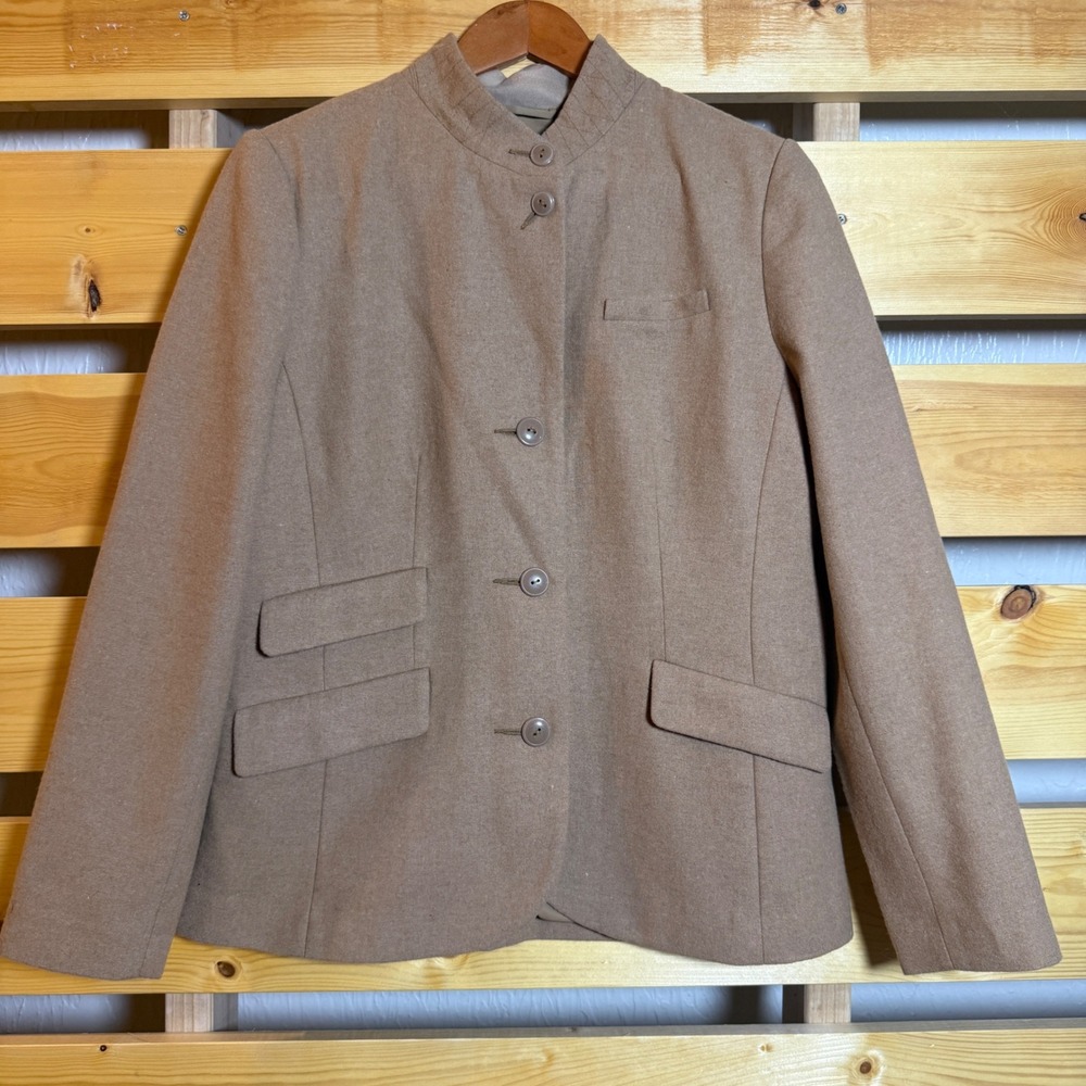 Quince Italian Wool Stand Collar Blazer Womens Large Warm Camel Luxury Career